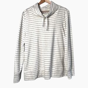 L.L. Bean Cream and Gray Striped Pullover Hoodie